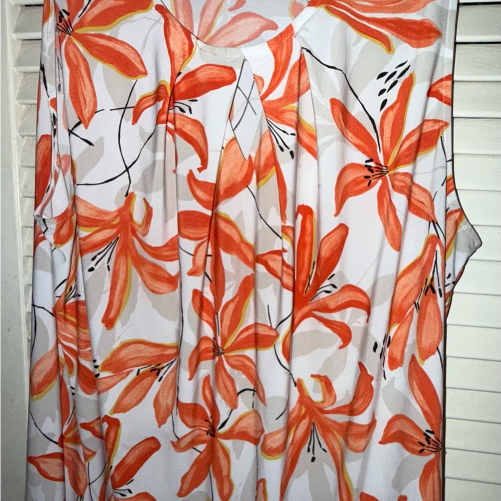 Kasper Orange and White Floral Swim Cover-Up